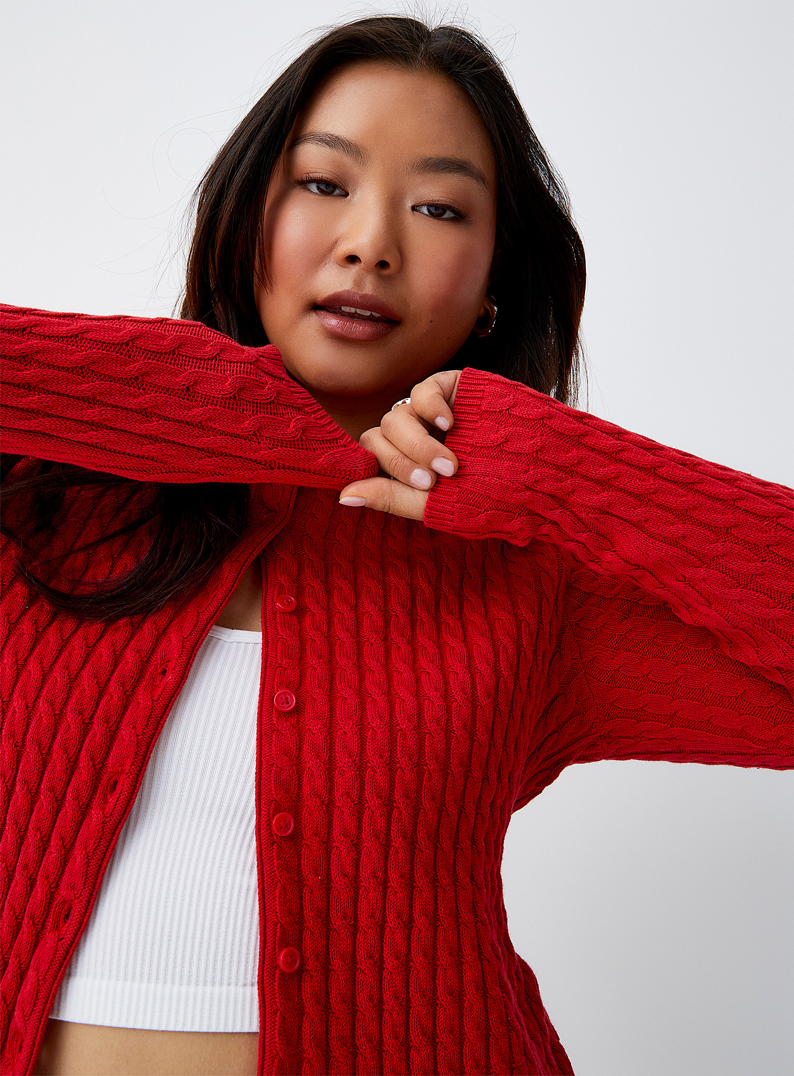 Twik Mini-cables Buttoned Cardigan In Red