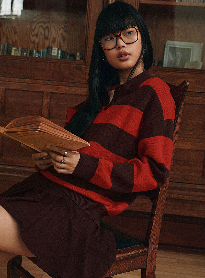 Wide stripe polo-collar sweater product image (primary)