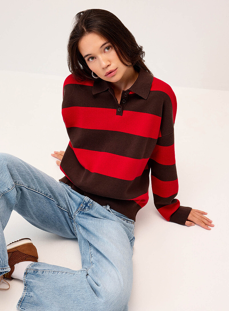 Wide stripe polo-collar sweater product image 2