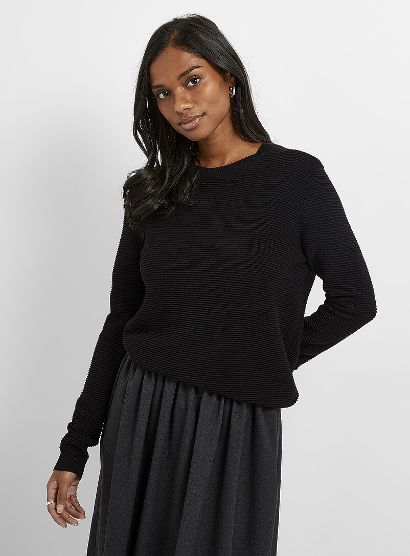 Fine ottoman-knit crew-neck sweater product image (primary)