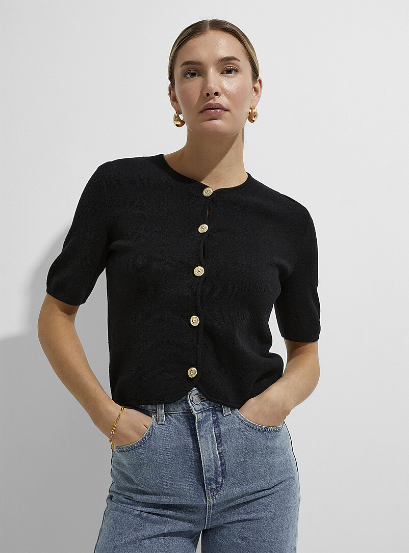 Golden buttons short-sleeve cropped cardigan product image (primary)
