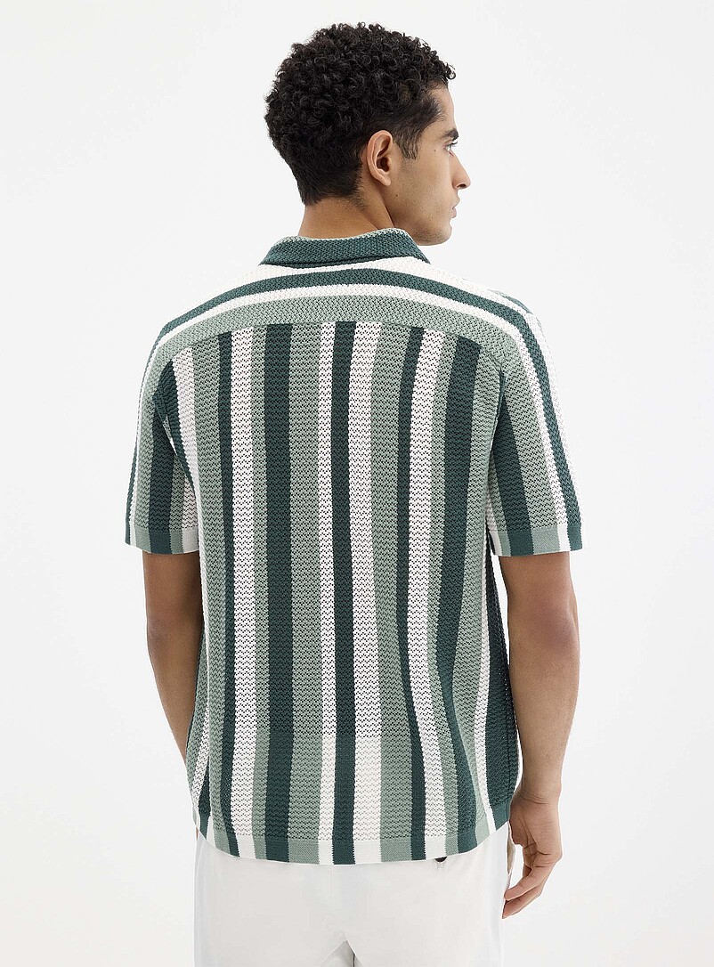 Striped pointelle-knit polo-collar cardigan product image 3