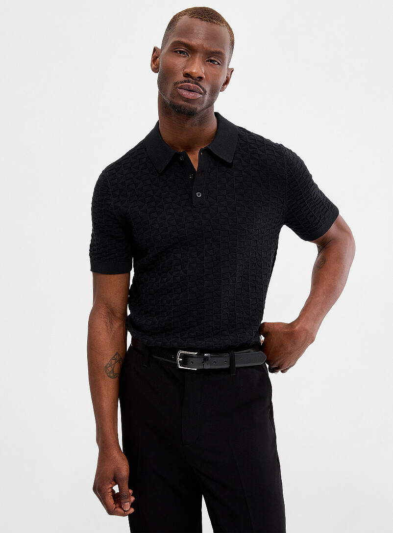 Embossed jacquard polo product image (primary)