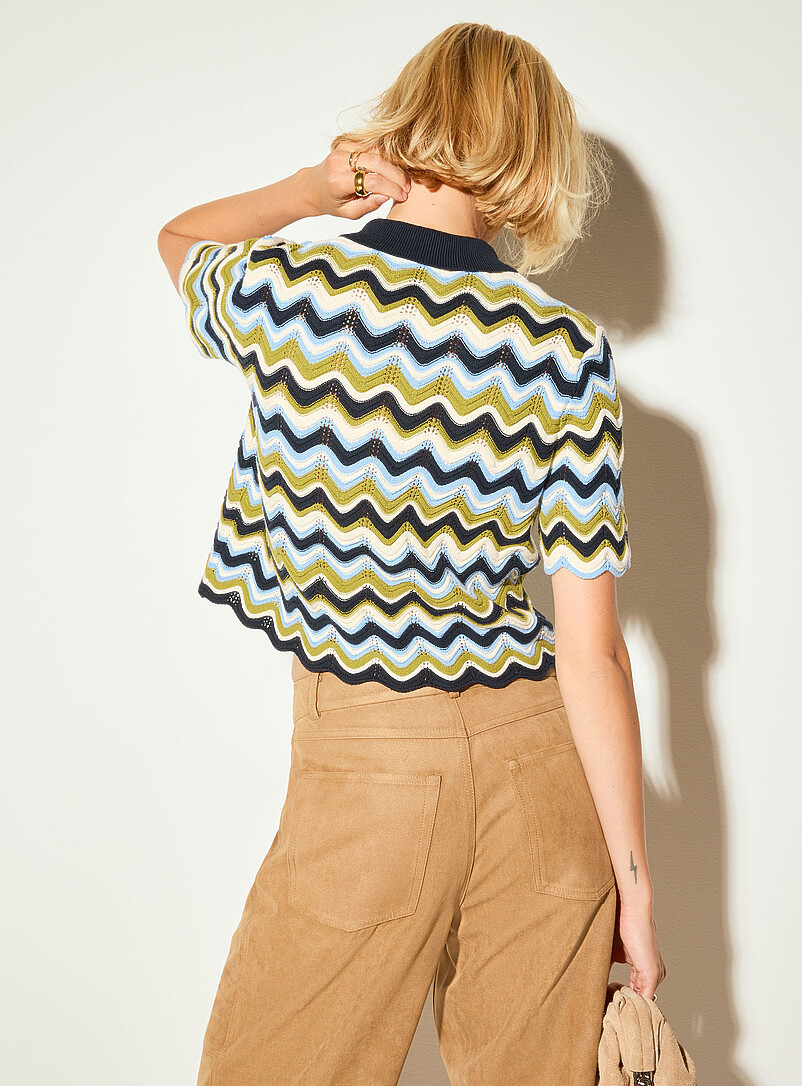 Waves and openwork polo collar cropped cardigan product image 3