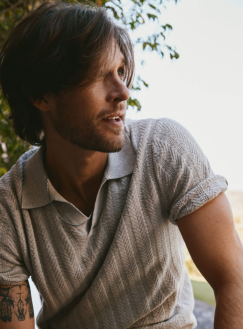 Pointelle stripe polo product image (primary)