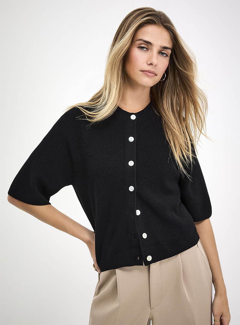 Iridescent buttons raglan sleeves boxy-fit cardigan product image (primary)