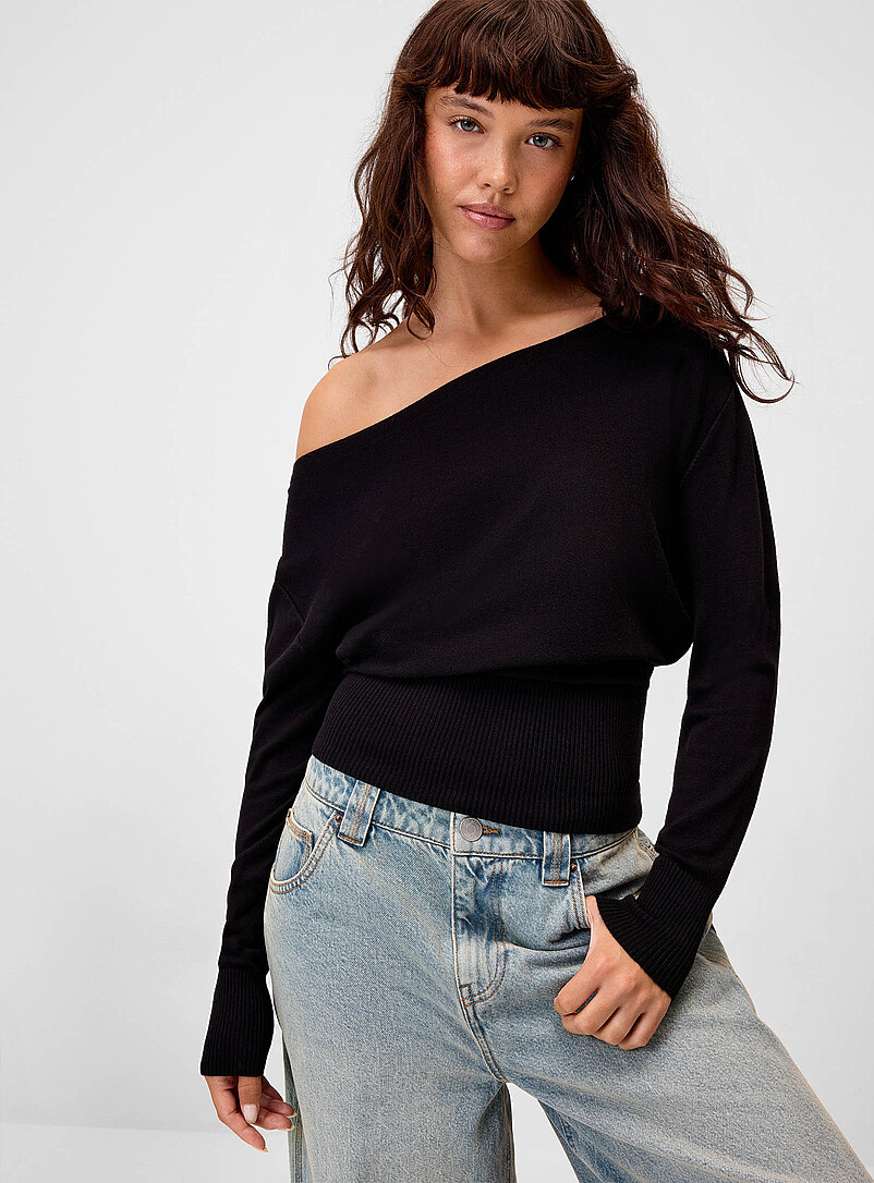 Ribbed-Hem Loose Sweater