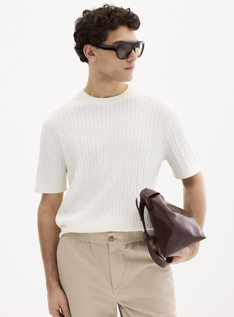Twisted-cable short-sleeve sweater product image (primary)