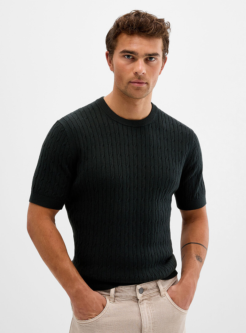 Twisted-Cable Short-Sleeve Sweater