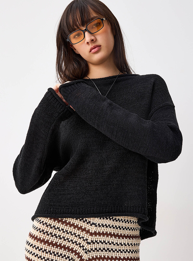 Rolled-trim boat-neck sweater product image (primary)