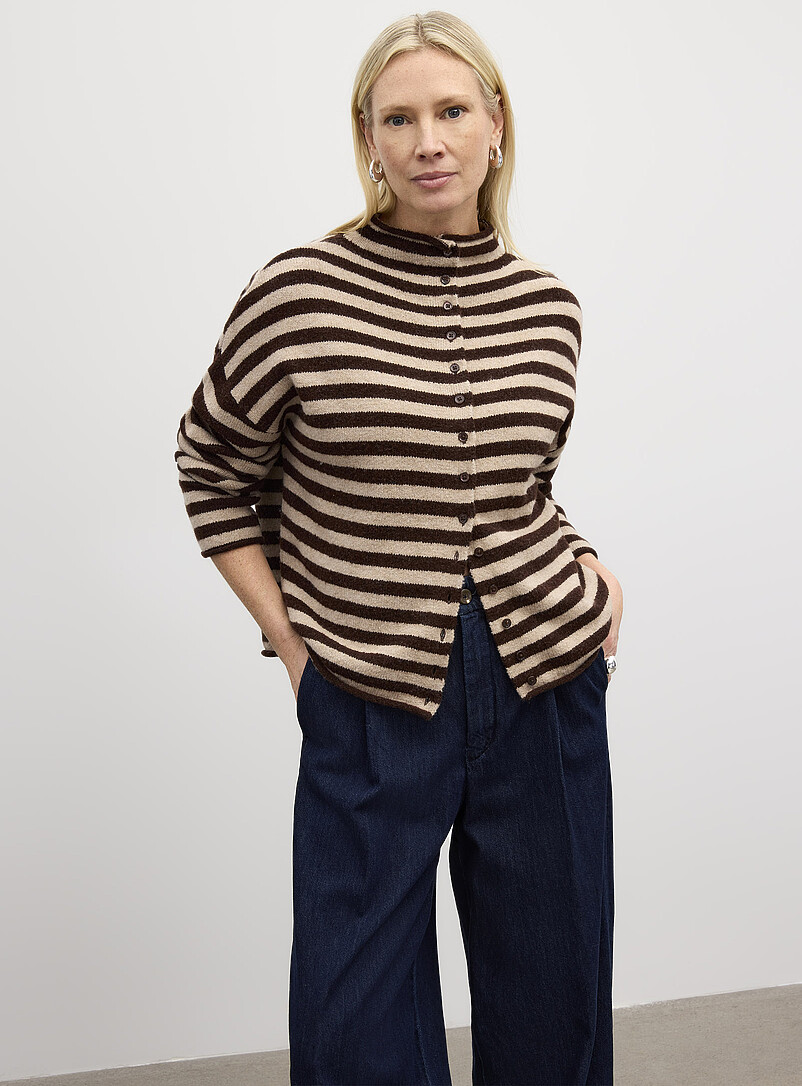 Striped Funnel Neck Cardigan
