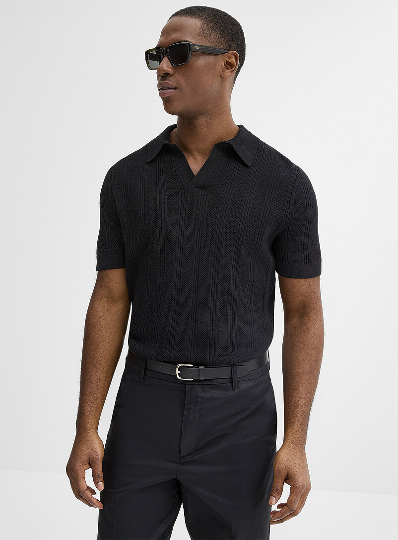 Openwork knit Johnny collar polo product image 2