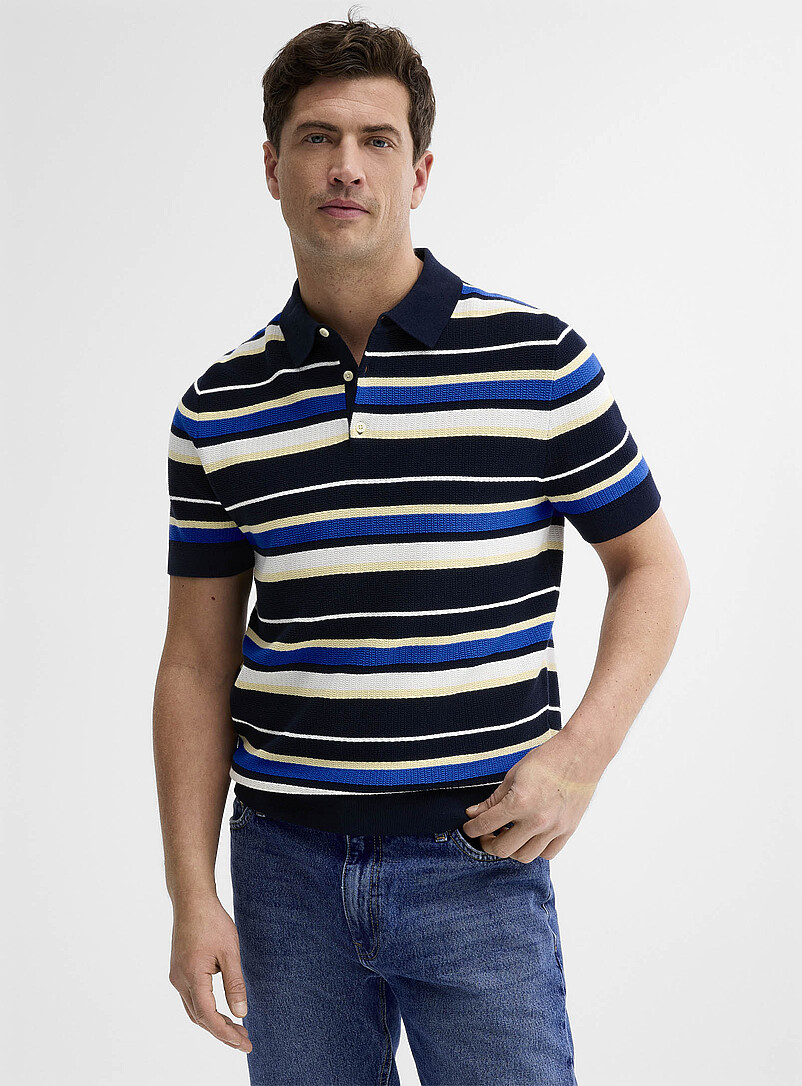 Striped textured knit polo product image (primary)