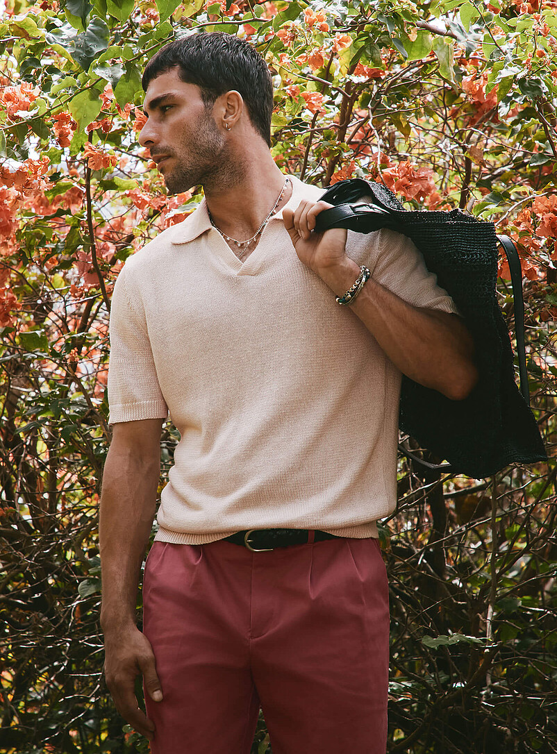 100% linen knit Johnny collar polo product image (primary)