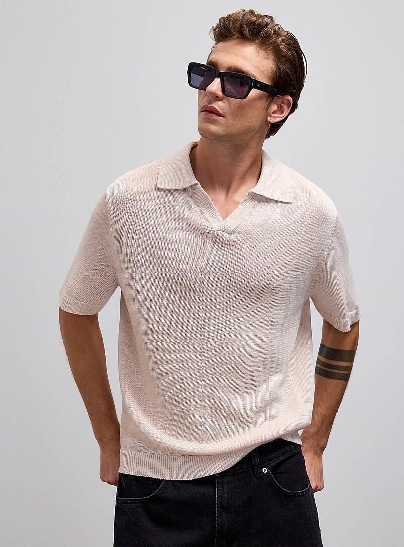 100% linen knit Johnny collar polo product image 2