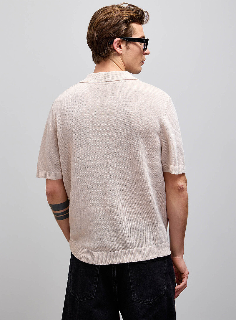 100% linen knit Johnny collar polo product image 3
