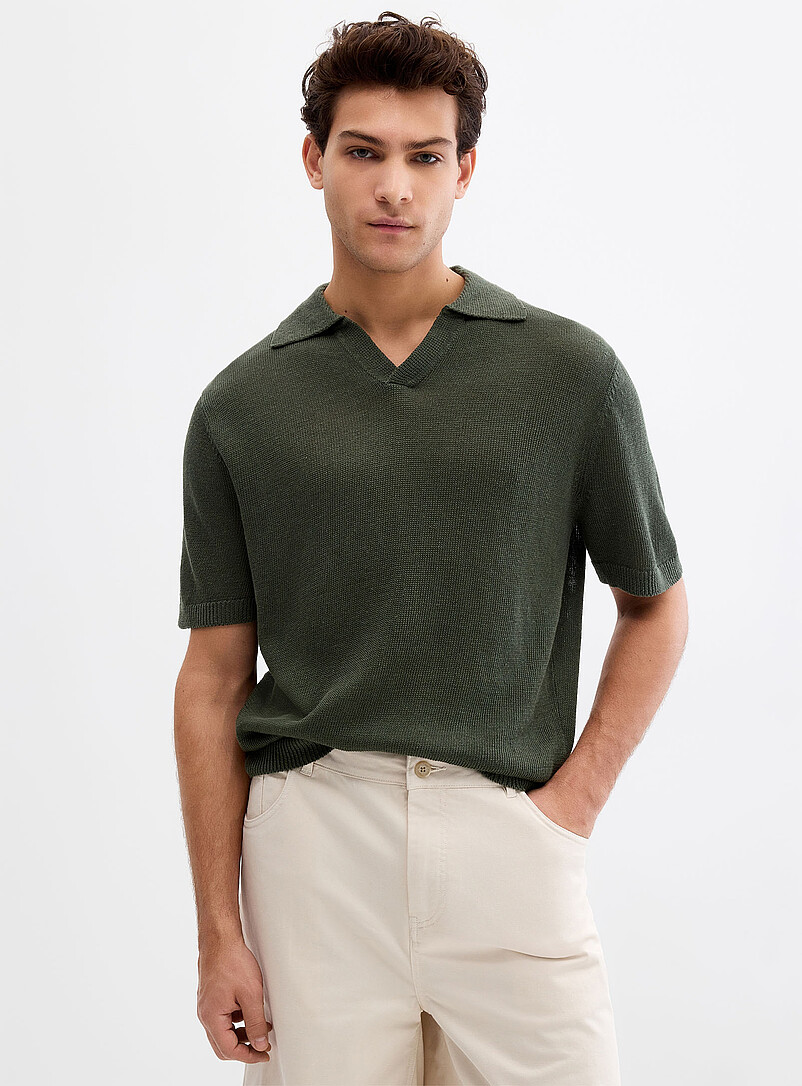 100% Linen Knit Johnny Collar Polo