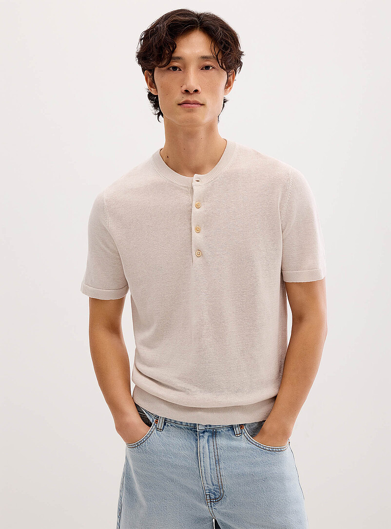 Pure Linen Knit Henley Sweater