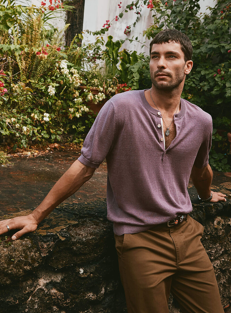 Pure linen knit Henley sweater product image (primary)