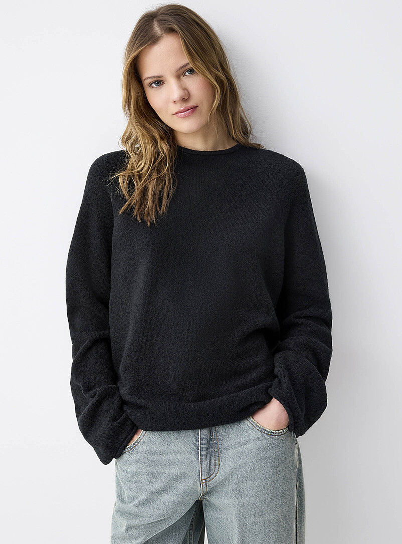 Rolled hem bouclé knit sweater product image (primary)