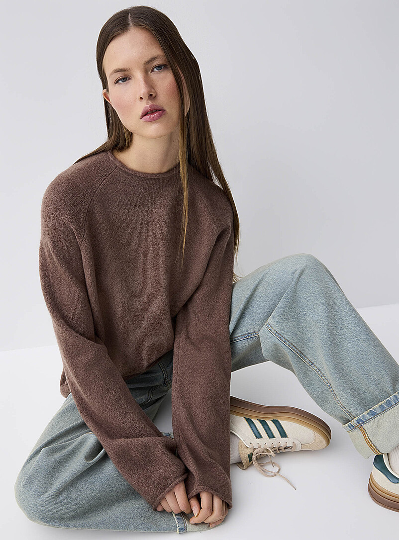 Rolled Hem Bouclé Knit Sweater