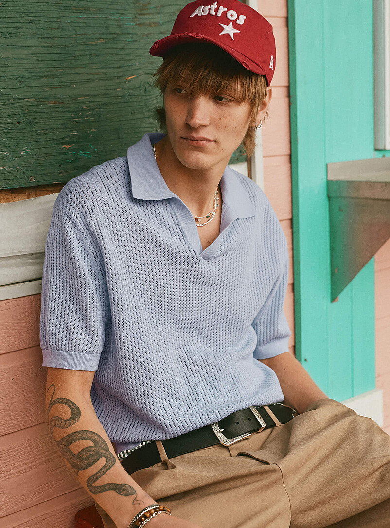 Pointelle-ribbed Johnny-collar polo product image (primary)