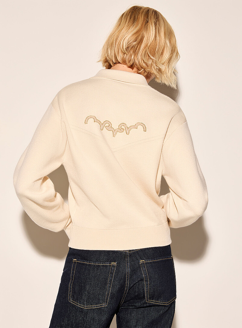 Western ornaments polo collar zip cardigan product image 2