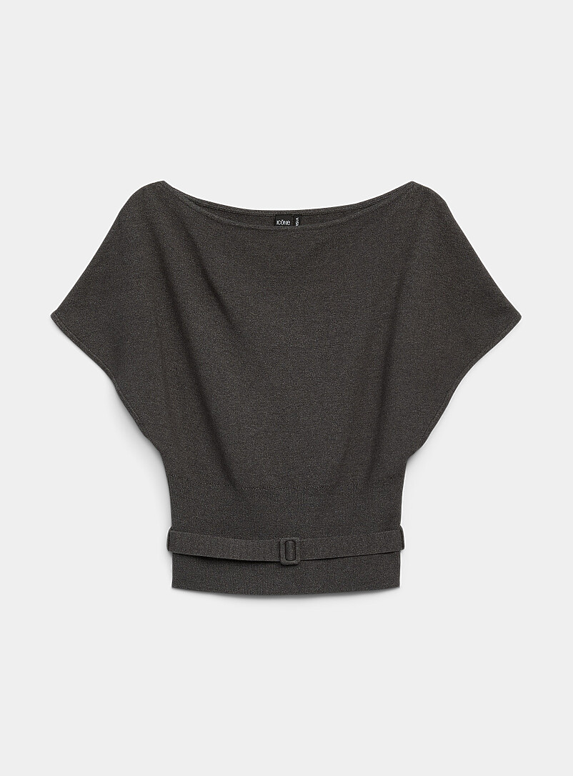 Belted fitted-waist cap-sleeve sweater product image (primary)