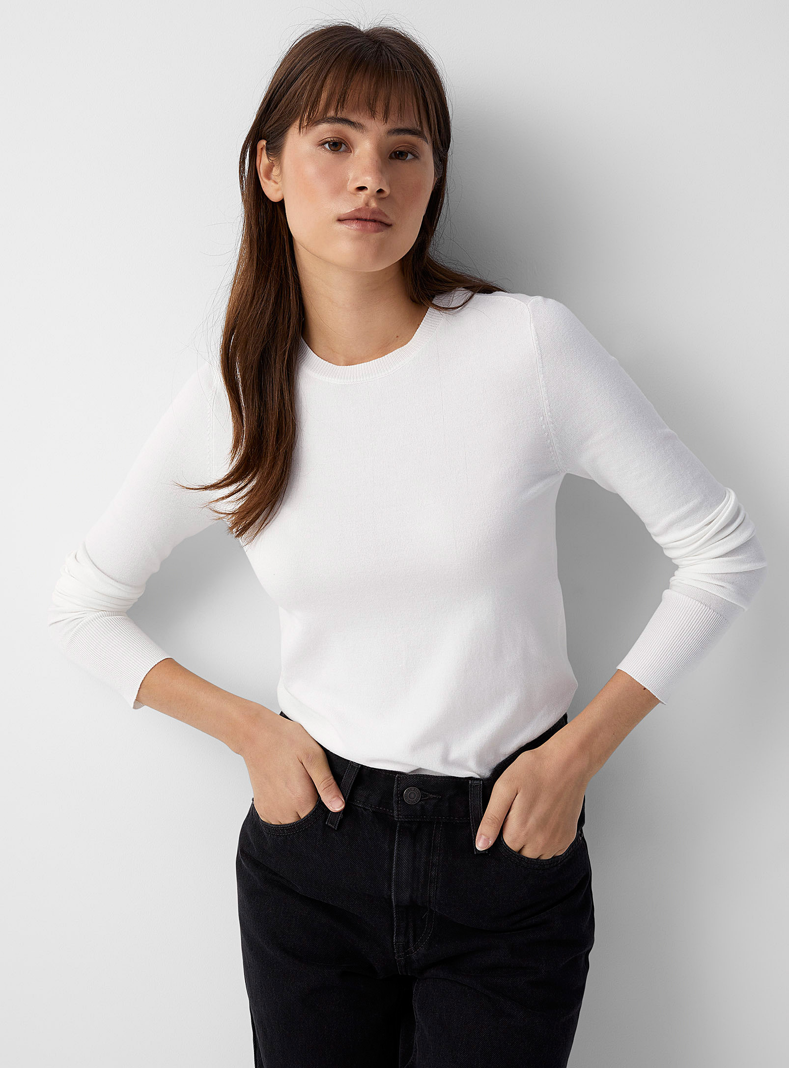 Twik Solid Crew-neck Sweater In Ivory White