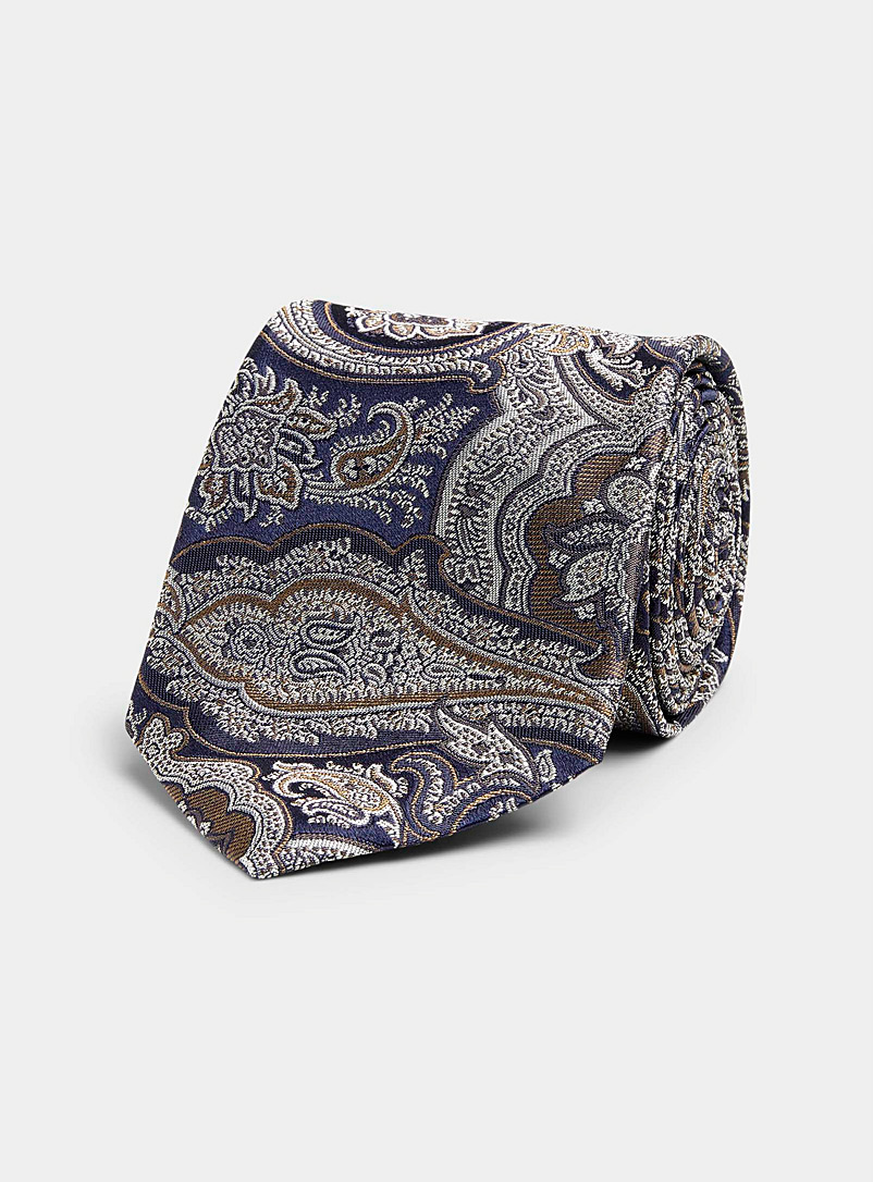 Atkinsons Silver Navy and copper paisley tie for men