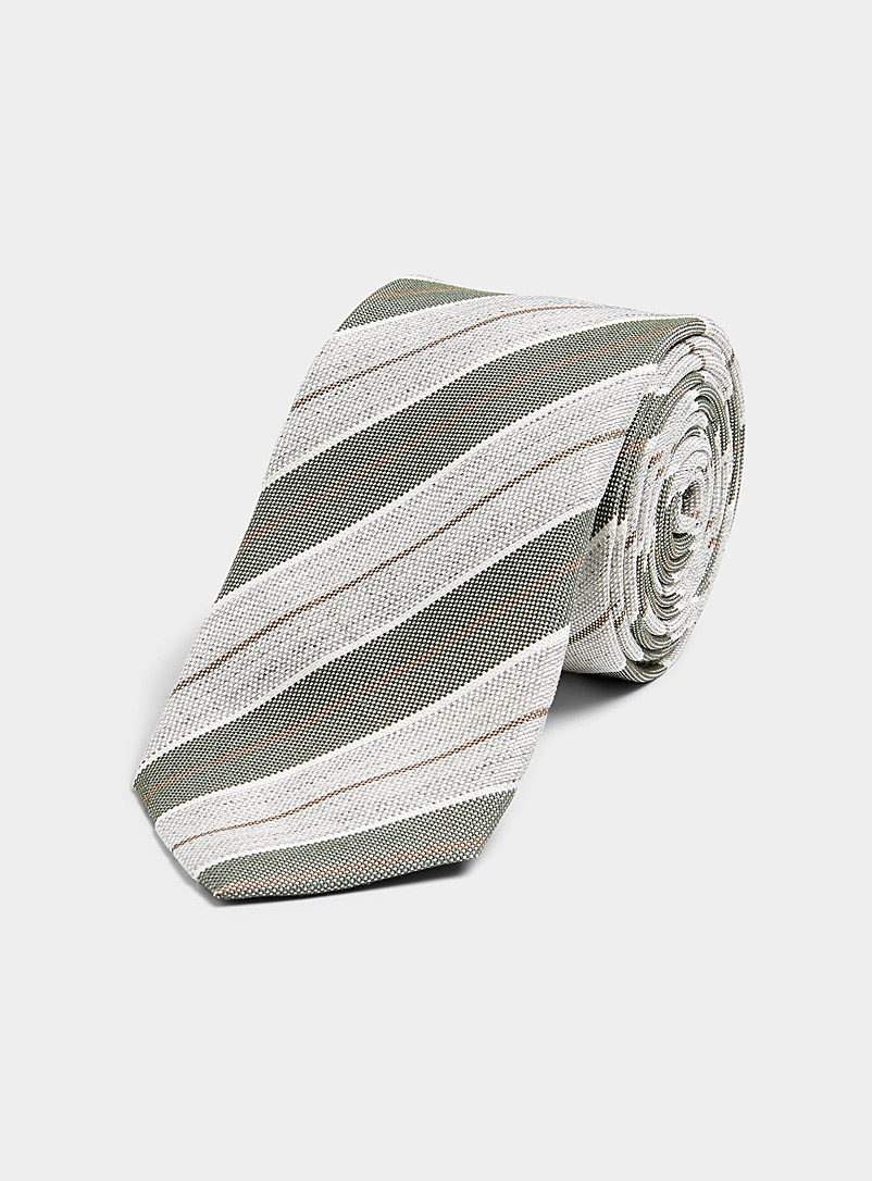 Le 31 Lime Green Woven collegiate stripe tie for men