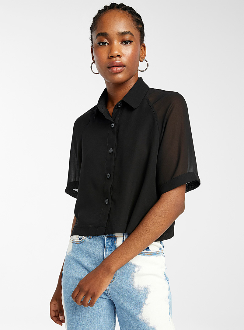 Twik Black Cropped recycled polyester blouse for women