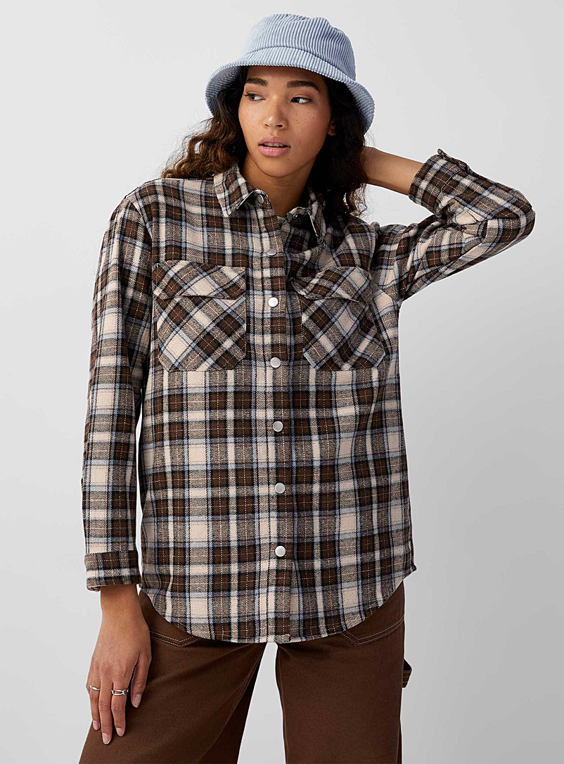 Twik Patterned Grey Cottage check flannel overshirt for women