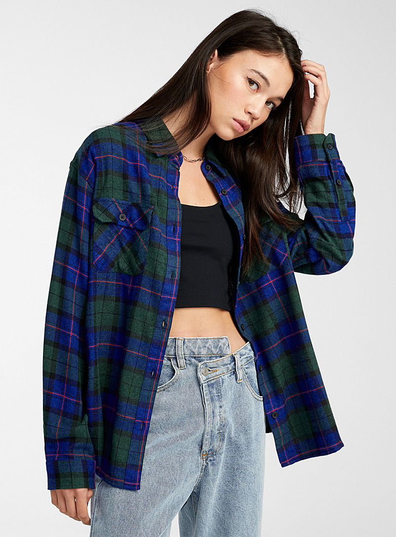 Twik Patterned Blue Two-tone check flannel shirt for women
