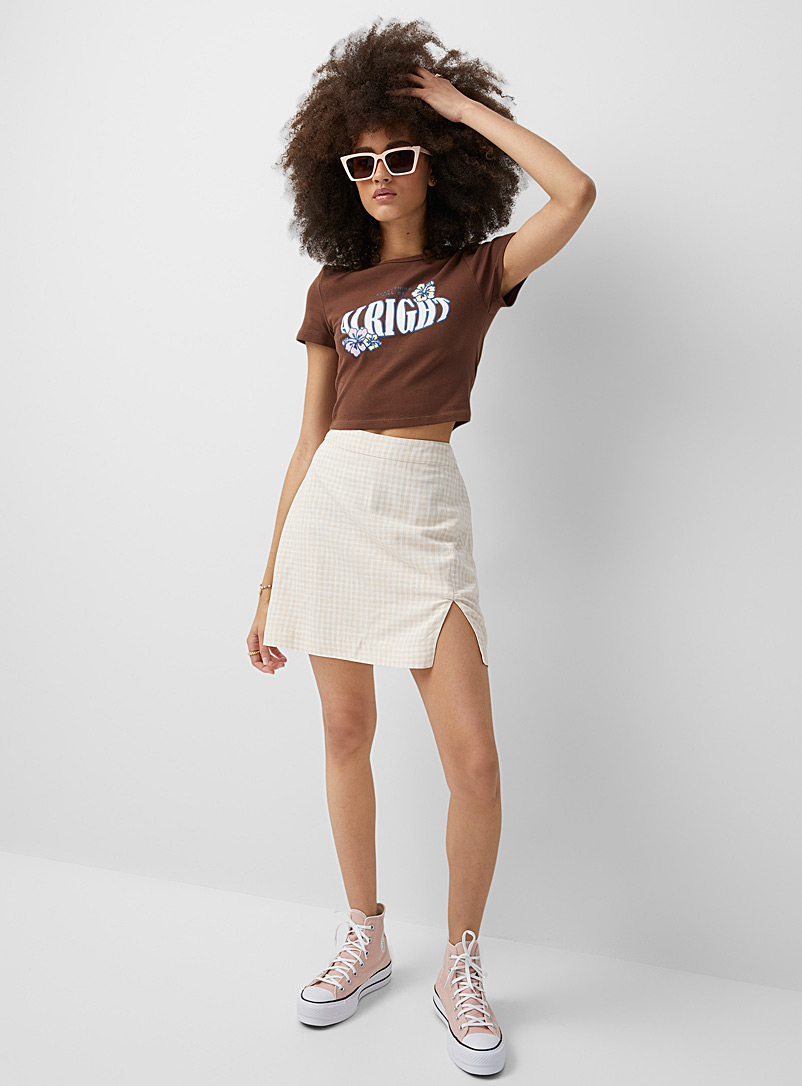 Twik Patterned Ecru Printed mini-slit skirt for women