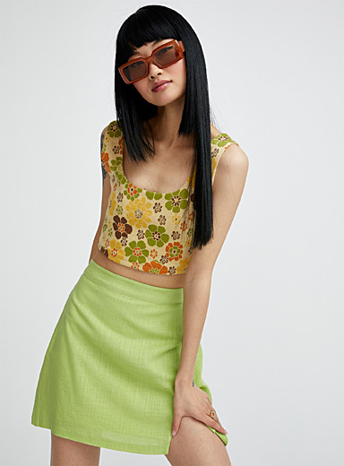 Twik Lime Green Mini-slit skirt for women