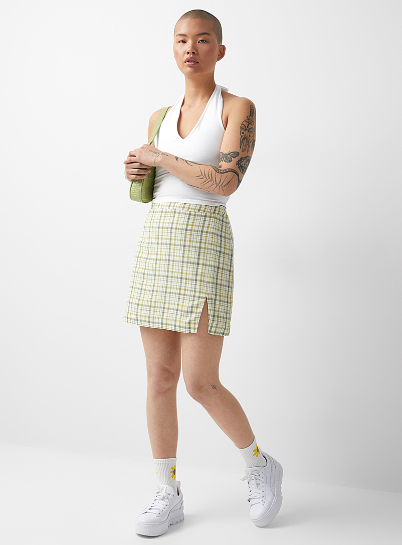 Twik Patterned Green Printed mini-slit skirt for women