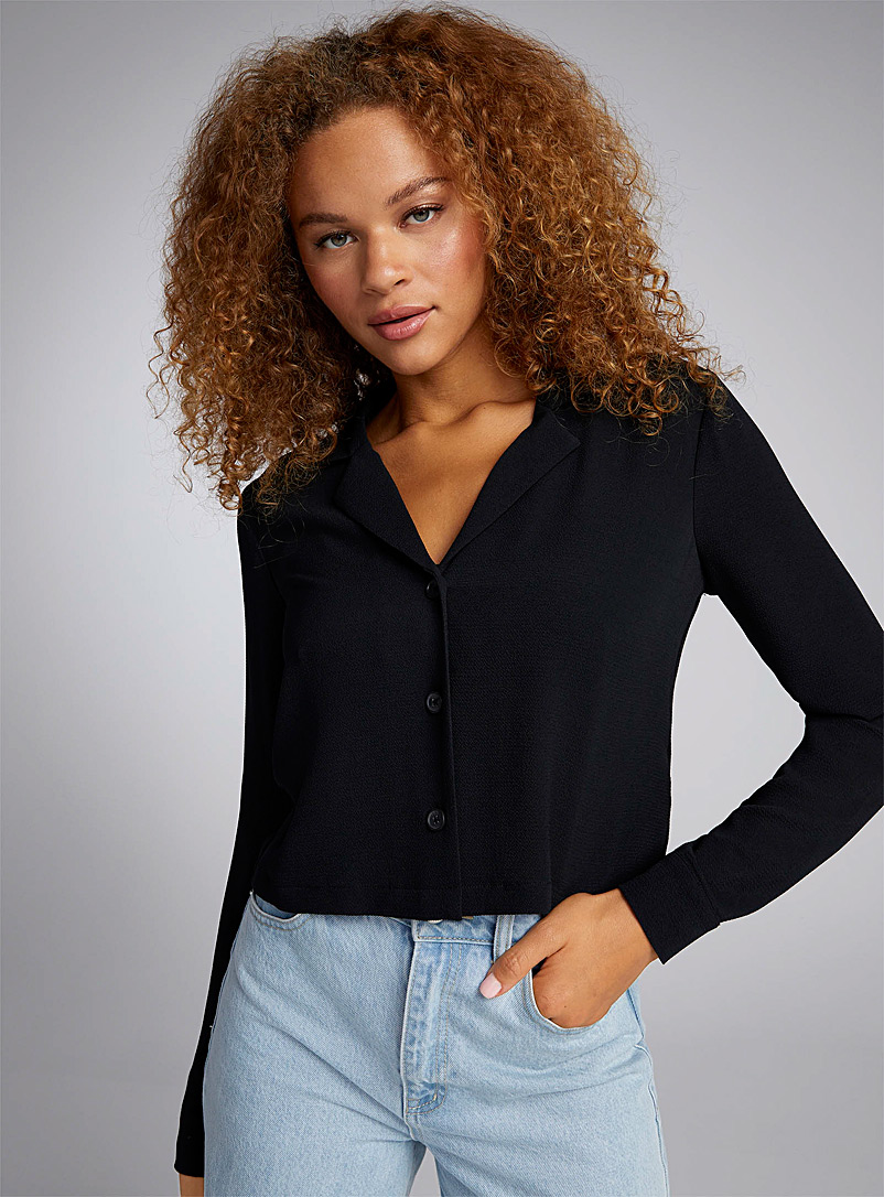 Twik Black Cropped open-collar shirt for women