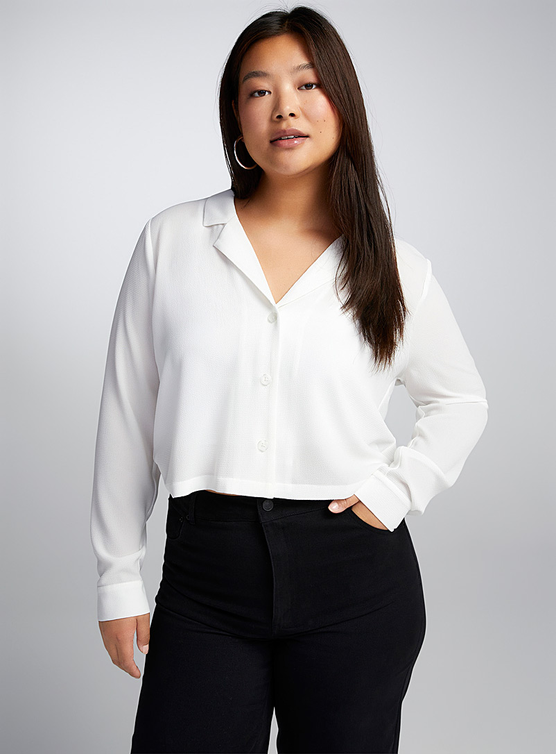 Twik Ivory White Cropped open-collar shirt for women