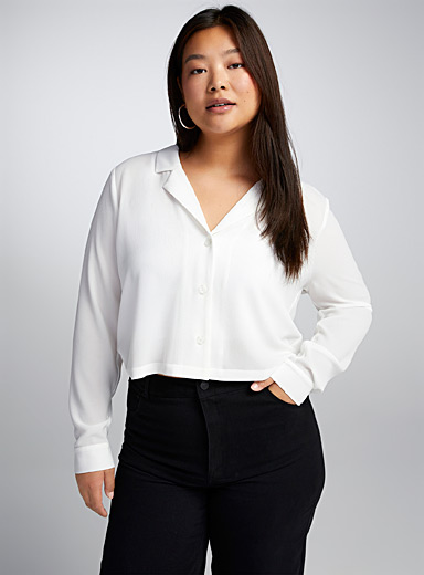 Twik Ivory White Cropped open-collar shirt for women