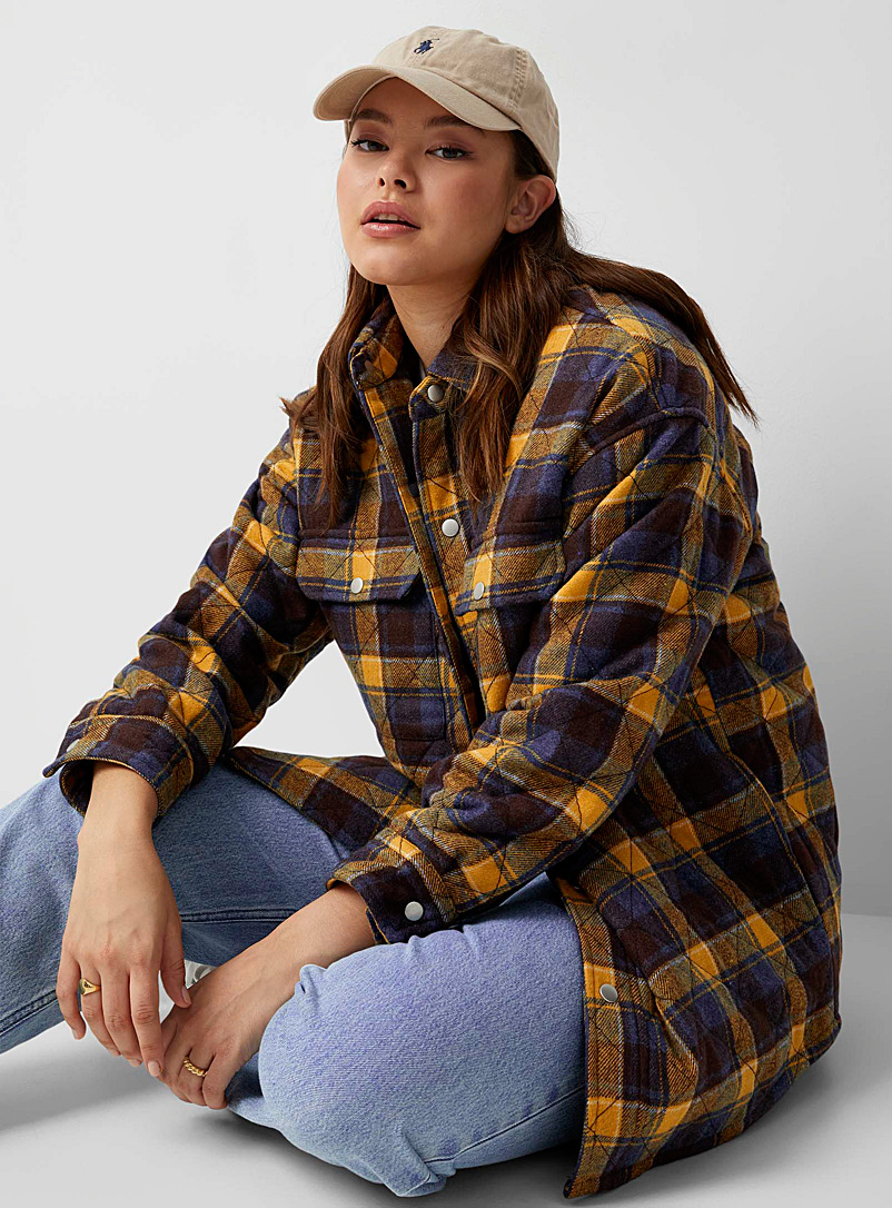 Twik Patterned Blue Plaid flannel quilted overshirt for women