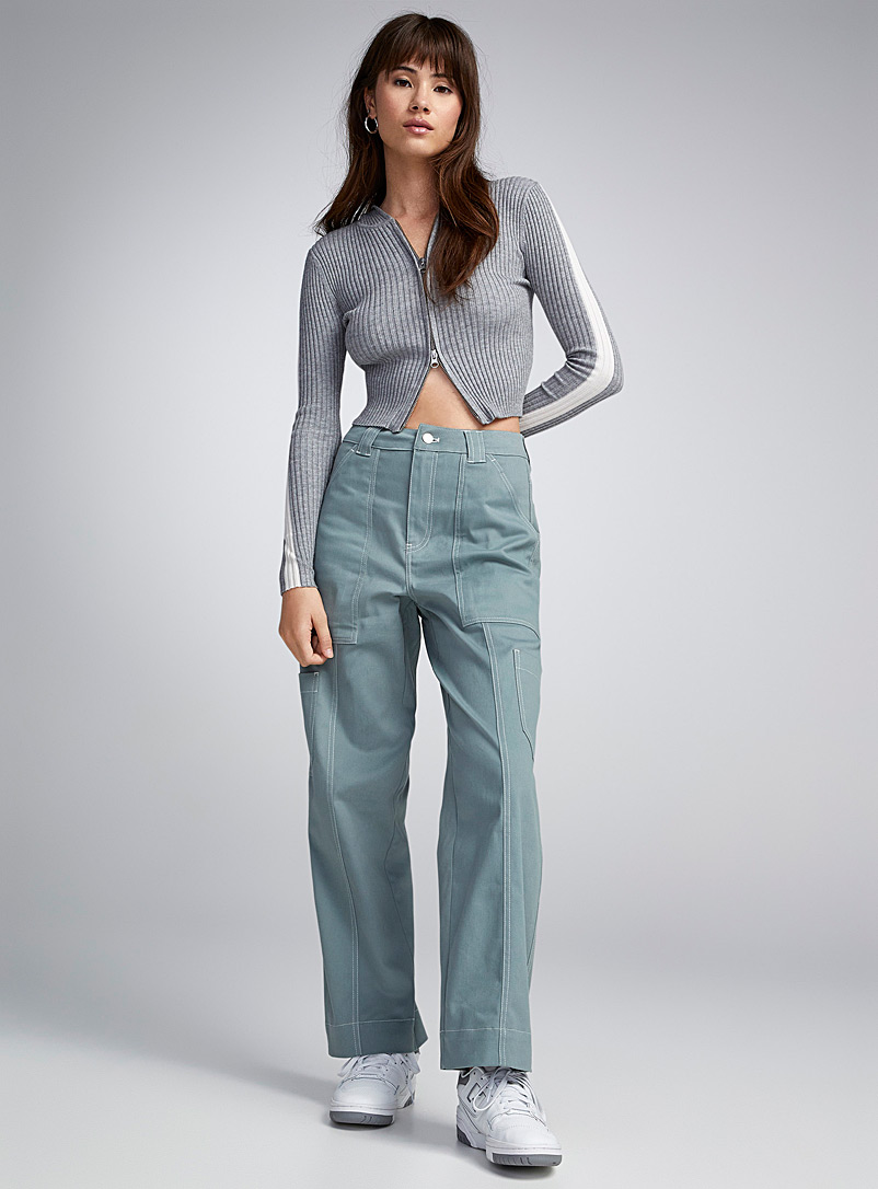 Twik: Le jean menuisier coutures contraste Vert pâle-lime pour femme