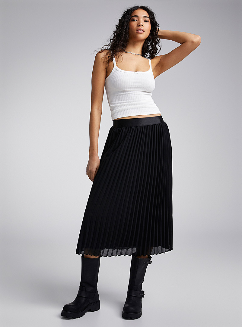 Twik Black Pleated voile midi skirt for women