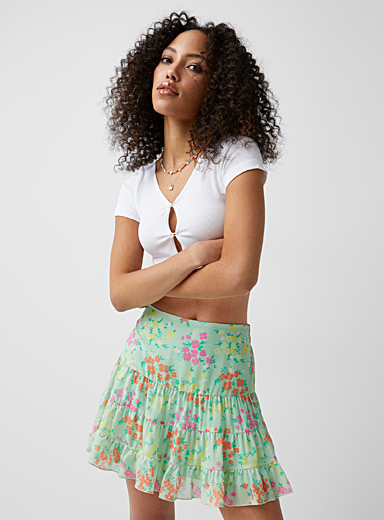 Twik Patterned Green Ruffled voile skirt for women