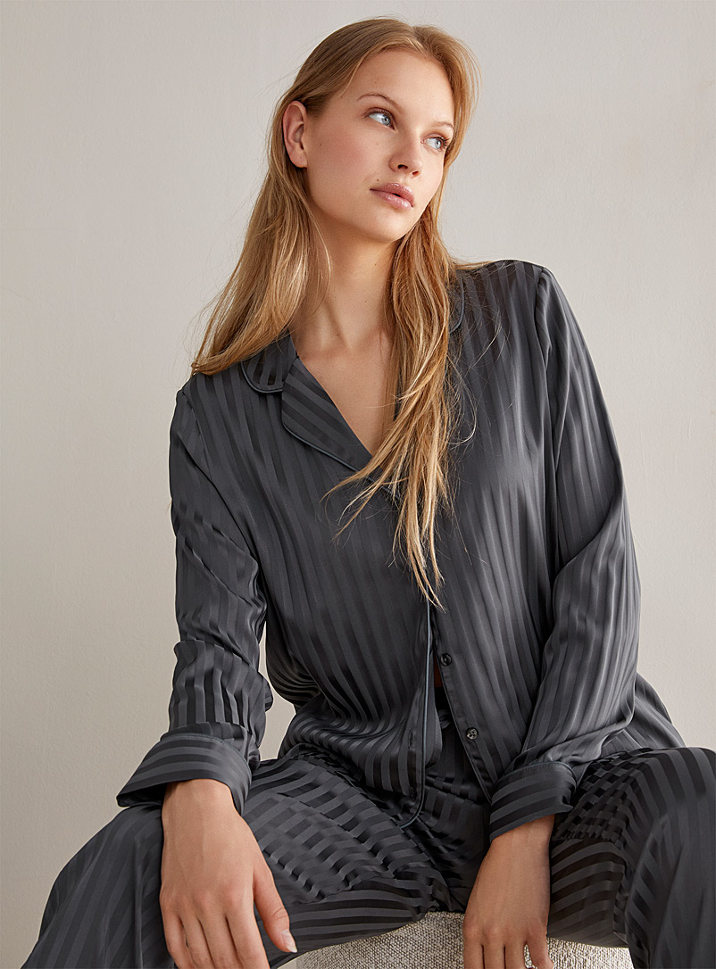 Miiyu Charcoal Patterned satiny pyjama set for women