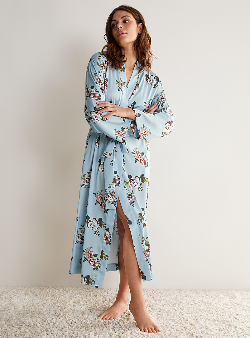 Miiyu Blue Patterned satiny robe for women