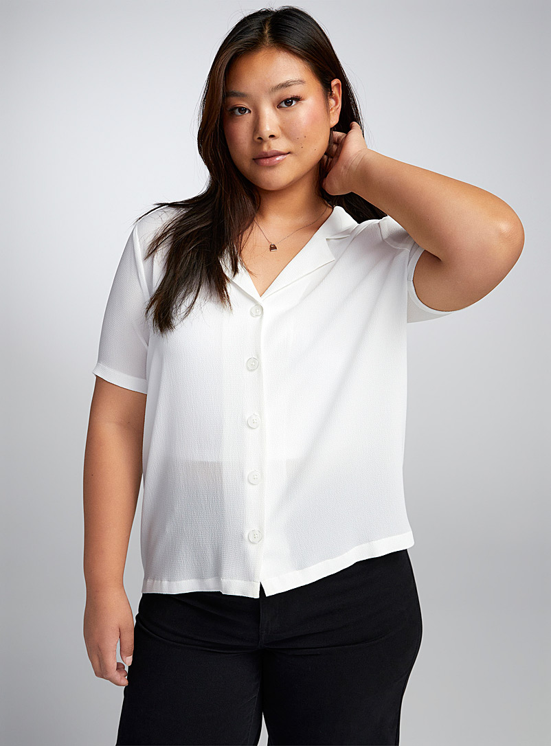 Twik Ivory White Waffled open-collar shirt for women