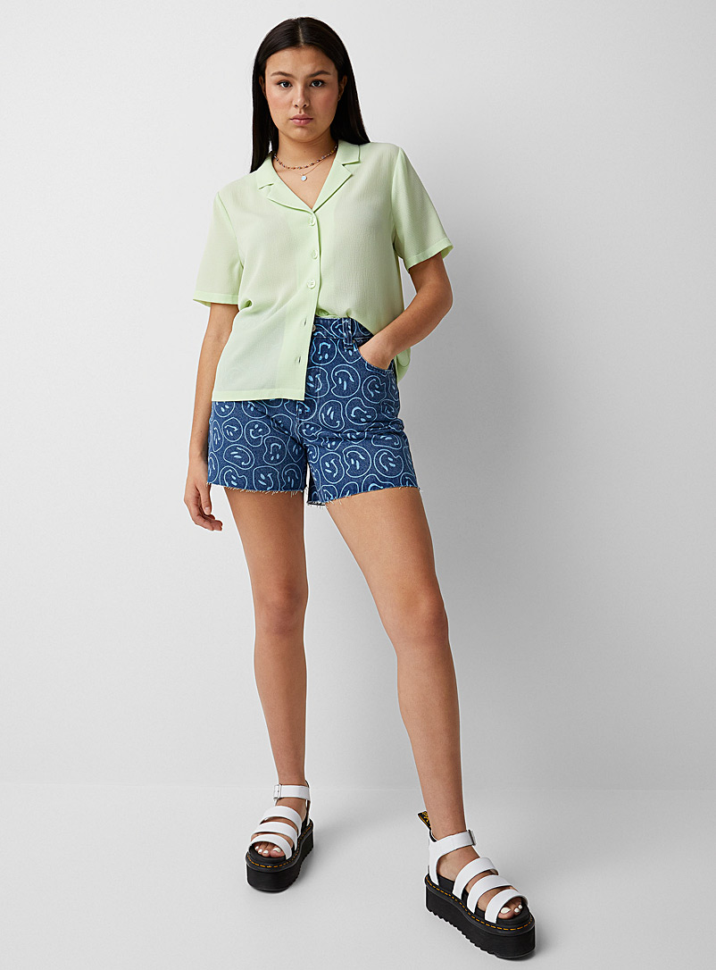 Twik Lime Green Waffled open-collar shirt for women