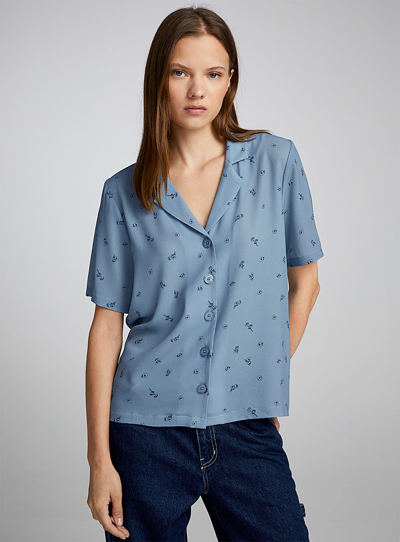Twik Baby Blue Waffled open-collar shirt for women