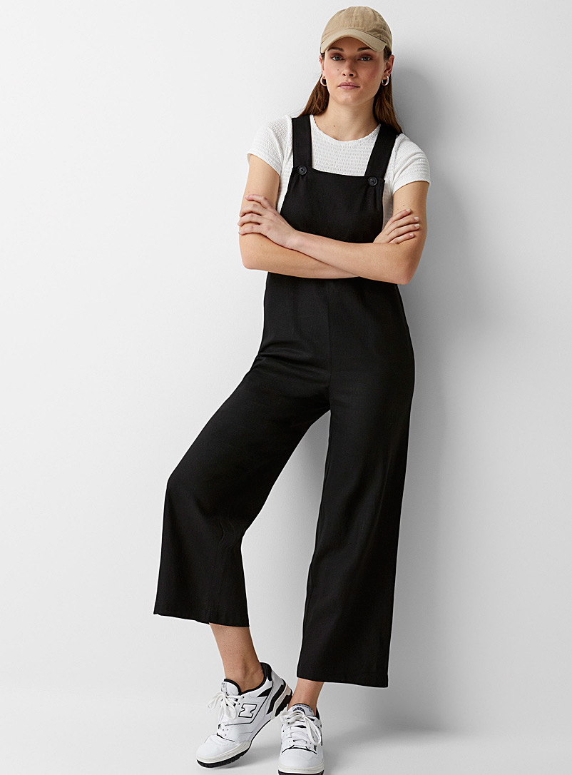 Twik Black Wide-leg linen overalls for women